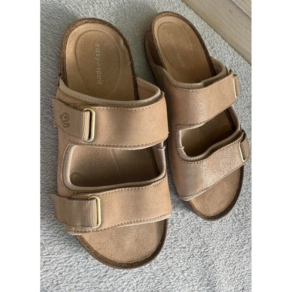 Easy Spirit Women's Leather Slip On Lightweight Beige Sandals Size‎ 7 Comfort